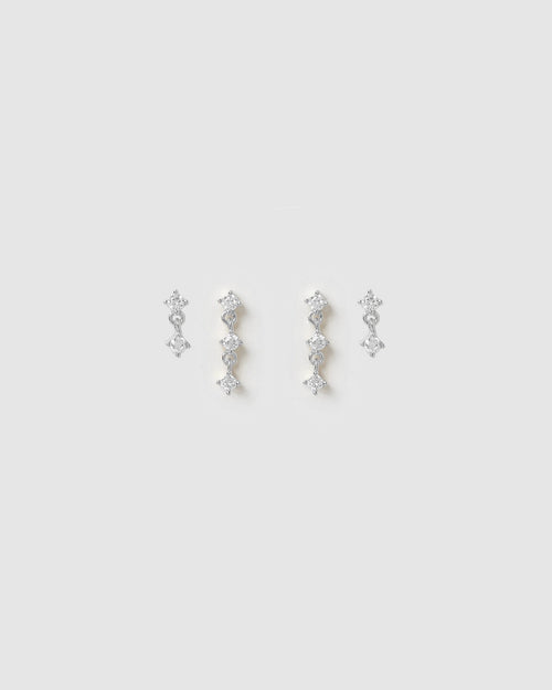 Twin Earring Stack - Silver