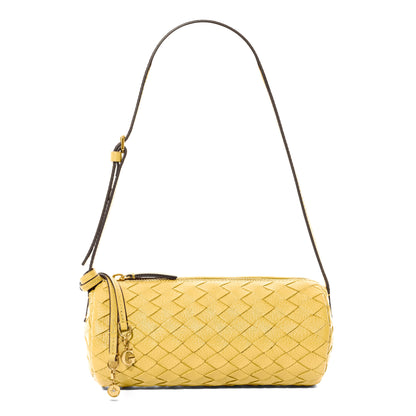 Woven Leather Barrel Bag (Butter Yellow)