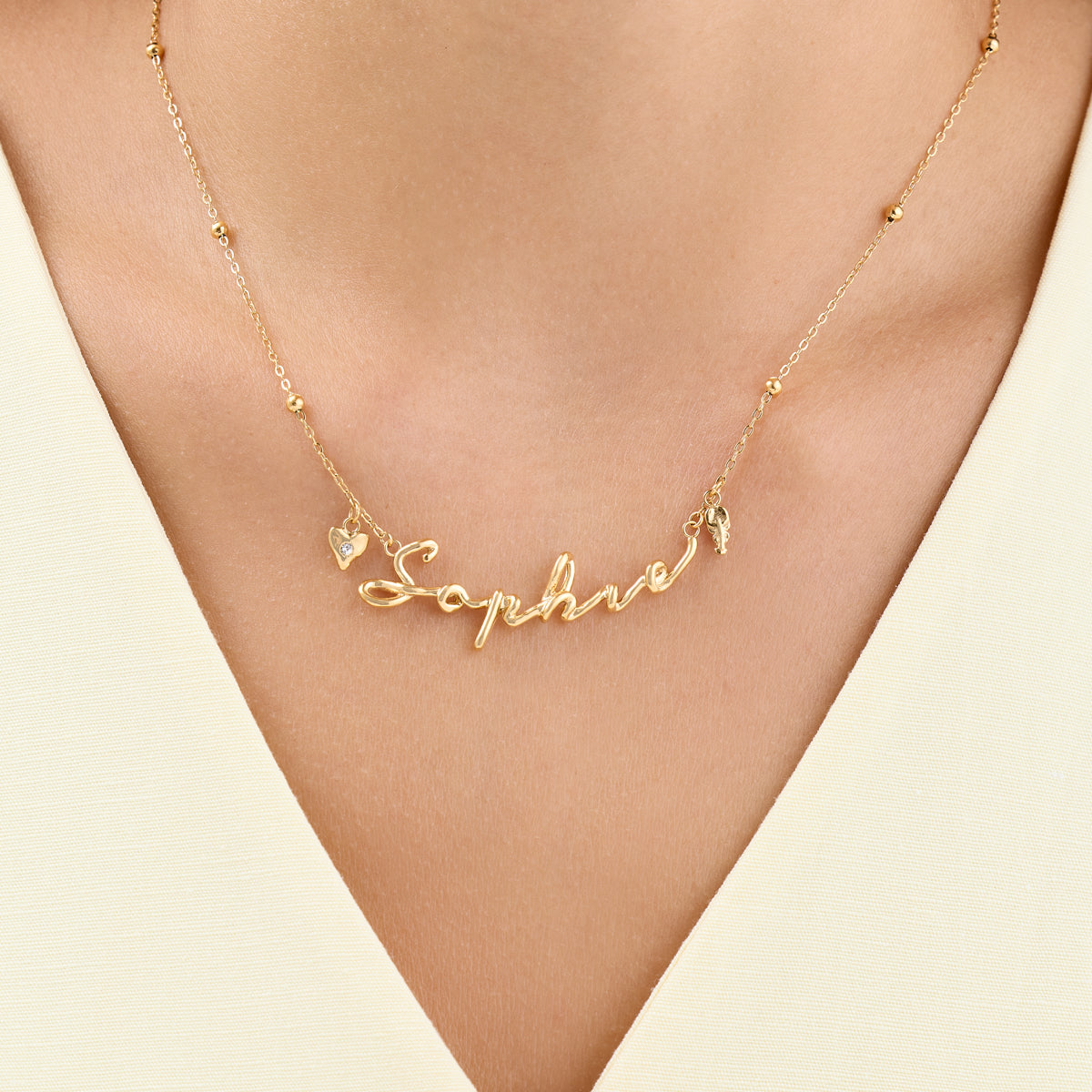 Written In The Sand Charm Name Necklace (Gold)
