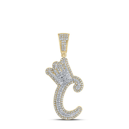A-Z Crown Letter Initial Diamond Pendant 10K Yellow Gold