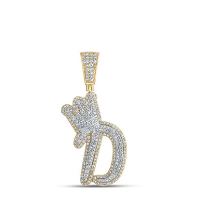 A-Z Crown Letter Initial Diamond Pendant 10K Yellow Gold