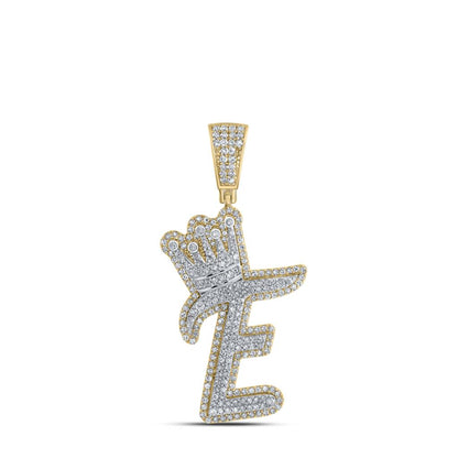 A-Z Crown Letter Initial Diamond Pendant 10K Yellow Gold
