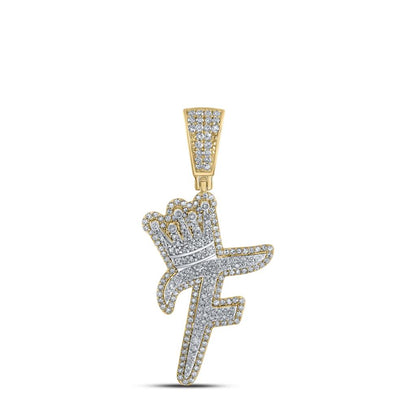 A-Z Crown Letter Initial Diamond Pendant 10K Yellow Gold