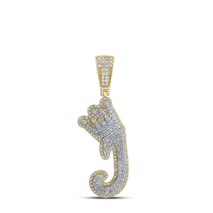 A-Z Crown Letter Initial Diamond Pendant 10K Yellow Gold