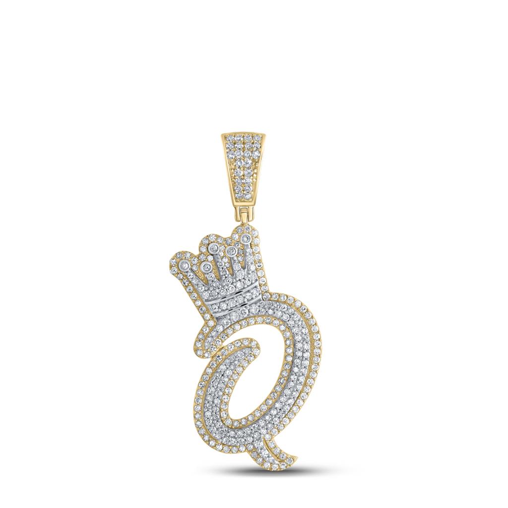 A-Z Crown Letter Initial Diamond Pendant 10K Yellow Gold