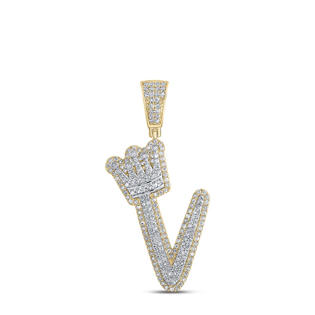 A-Z Crown Letter Initial Diamond Pendant 10K Yellow Gold