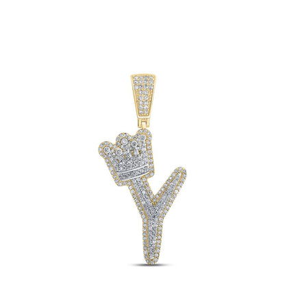 A-Z Crown Letter Initial Diamond Pendant 10K Yellow Gold