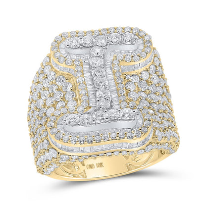 A-Z Initial Cursive Baguette Diamond Ring 10K Yellow Gold