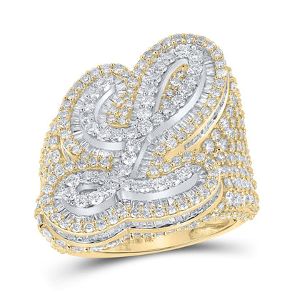 A-Z Initial Cursive Baguette Diamond Ring 10K Yellow Gold