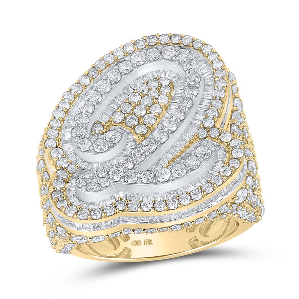 A-Z Initial Cursive Baguette Diamond Ring 10K Yellow Gold
