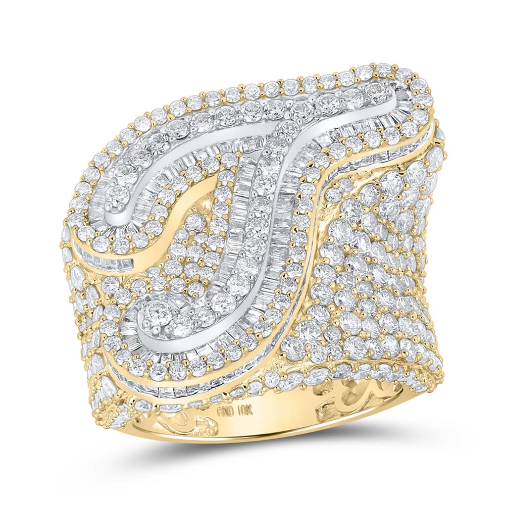 A-Z Initial Cursive Baguette Diamond Ring 10K Yellow Gold