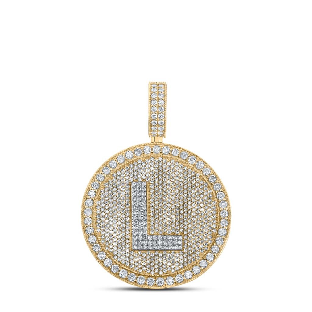 A-Z Letter Initial Diamond Circle Medallion Pendant 10K Yellow Gold