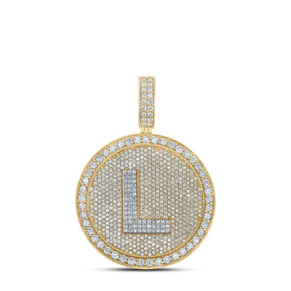 A-Z Letter Initial Diamond Circle Medallion Pendant 10K Yellow Gold