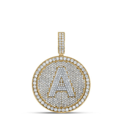 A-Z Letter Initial Diamond Circle Medallion Pendant 10K Yellow Gold