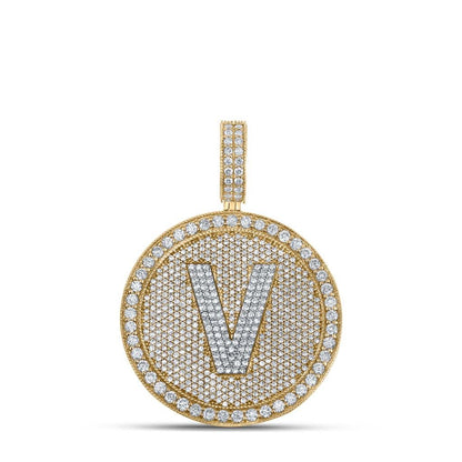 A-Z Letter Initial Diamond Circle Medallion Pendant 10K Yellow Gold