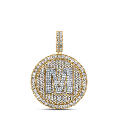 A-Z Letter Initial Diamond Circle Medallion Pendant 10K Yellow Gold