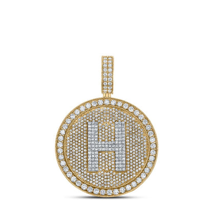 A-Z Letter Initial Diamond Circle Medallion Pendant 10K Yellow Gold