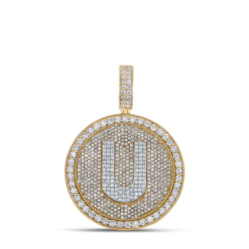 A-Z Letter Initial Diamond Circle Medallion Pendant 10K Yellow Gold