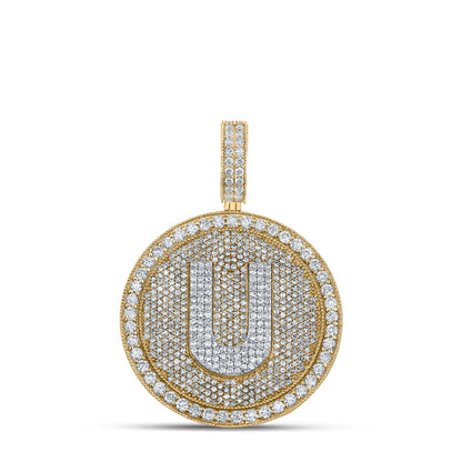 A-Z Letter Initial Diamond Circle Medallion Pendant 10K Yellow Gold
