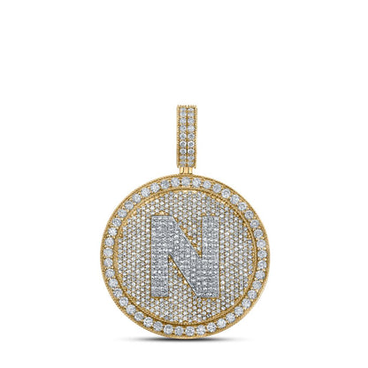 A-Z Letter Initial Diamond Circle Medallion Pendant 10K Yellow Gold