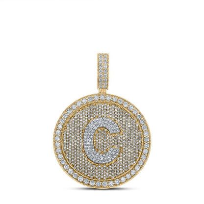A-Z Letter Initial Diamond Circle Medallion Pendant 10K Yellow Gold