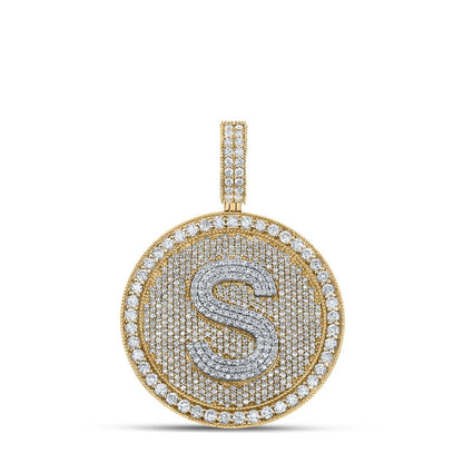 A-Z Letter Initial Diamond Circle Medallion Pendant 10K Yellow Gold