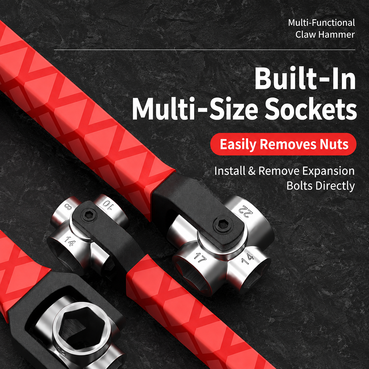 Multi-Functional Claw Hammer with Socket & Adjustable Wrench, One-Piece Forged All-in-One Hand Tool for HVAC Installation & Home Repair