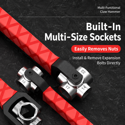 Multi-Functional Claw Hammer with Socket & Adjustable Wrench, One-Piece Forged All-in-One Hand Tool for HVAC Installation & Home Repair