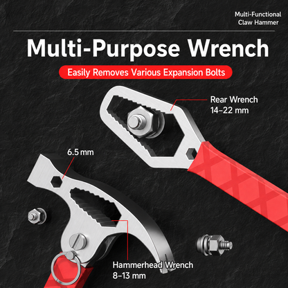 Multi-Functional Claw Hammer with Socket & Adjustable Wrench, One-Piece Forged All-in-One Hand Tool for HVAC Installation & Home Repair