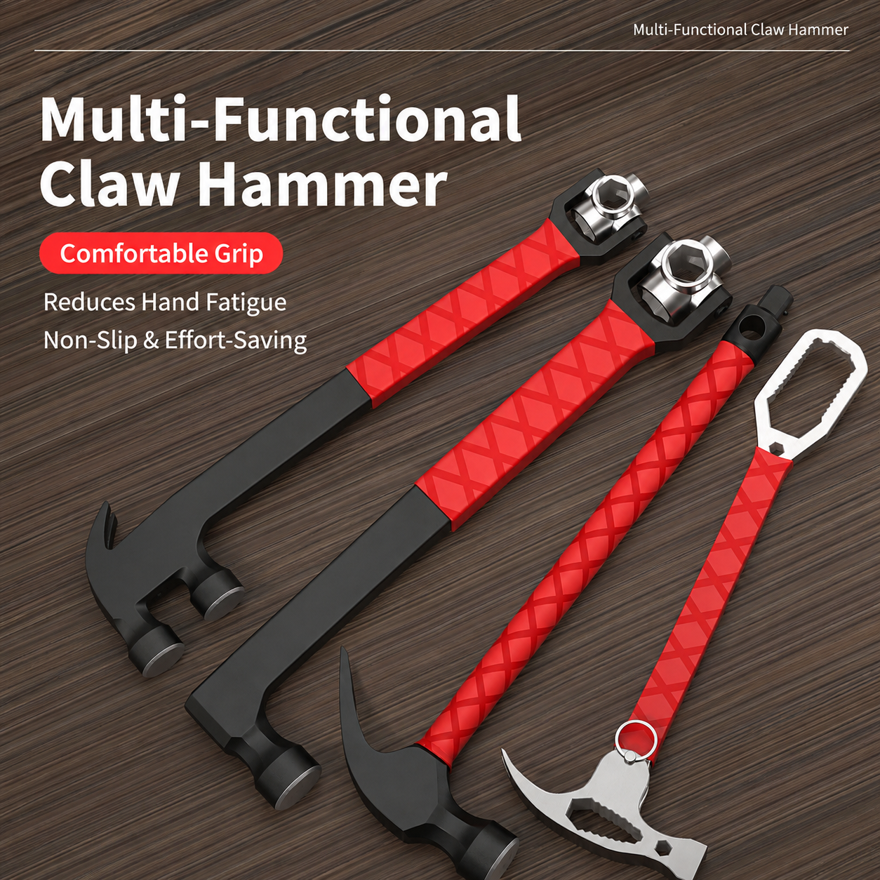 Multi-Functional Claw Hammer with Socket & Adjustable Wrench, One-Piece Forged All-in-One Hand Tool for HVAC Installation & Home Repair