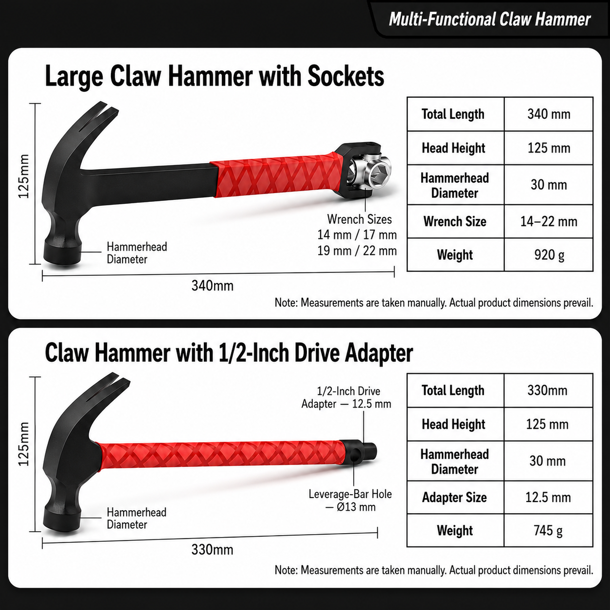 Multi-Functional Claw Hammer with Socket & Adjustable Wrench, One-Piece Forged All-in-One Hand Tool for HVAC Installation & Home Repair