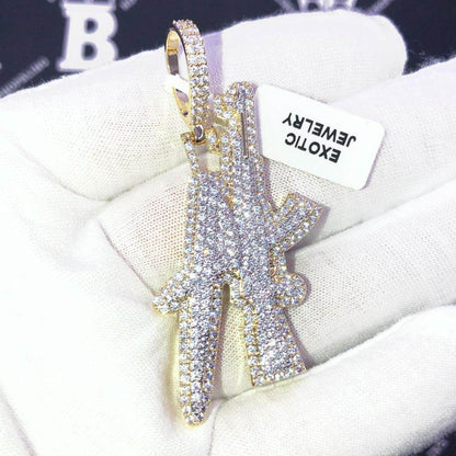 AK Gun Letters CZ Hip Hop Bling Bling Pendant