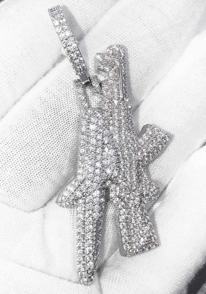AK Gun Letters CZ Hip Hop Bling Bling Pendant