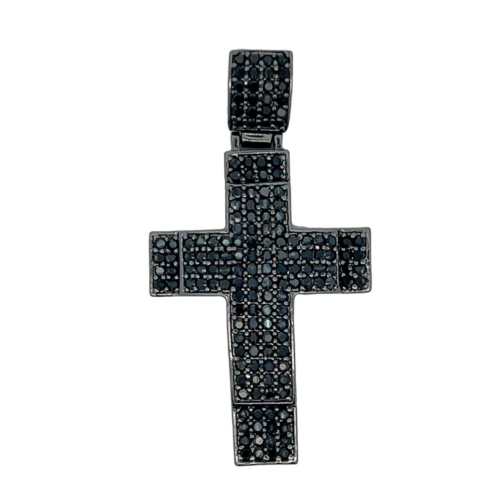All Black Clean Cross CZ Iced Out Pendant