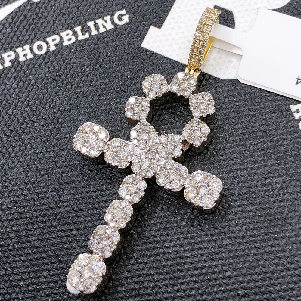 Ankh Cross Cluster Expanding Diamond Pendant 2.46cttw 10K Yellow Gold