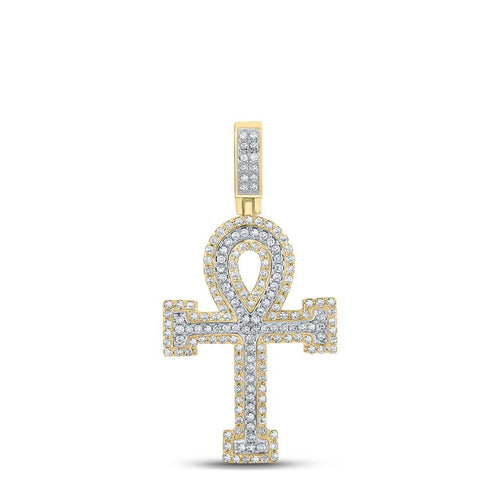 Ankh Layered Diamond Pendant .87cttw 10K Yellow Gold