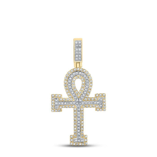 Ankh Layered Diamond Pendant .87cttw 10K Yellow Gold