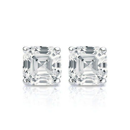 Asscher Cut Moissanite VVS D Stud Earrings .925 Sterling Silver
