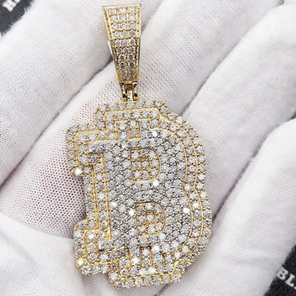 B Bitcoin BTC Diamond Pendant 4.86cttw 10K Yellow Gold