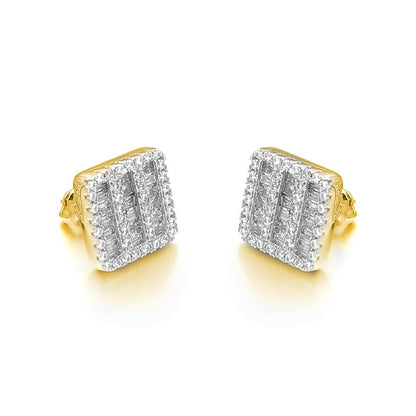 Baguette 3 Row Box CZ Iced Out Earrings .925 Silver