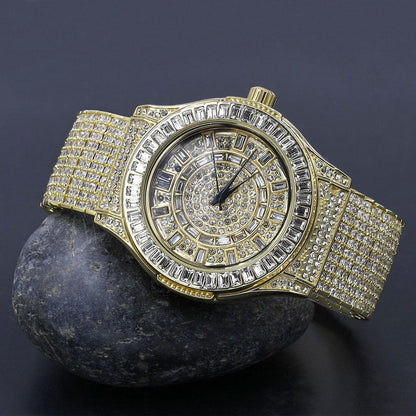 Baguette Bezel 10 Row CZ Band Iced Out Watch