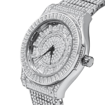 Baguette Bezel 10 Row CZ Band Iced Out Watch