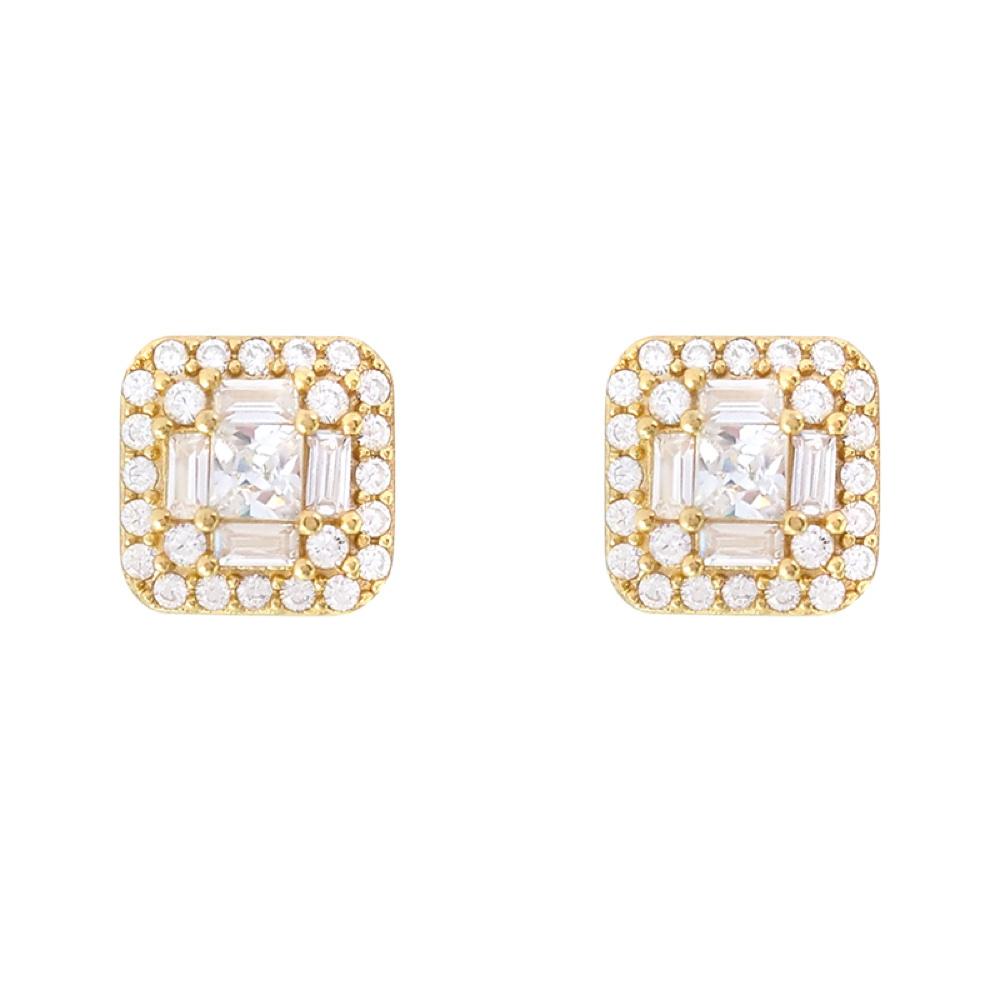 Baguette Cluster CZ Iced Out Earrings .925 Silver