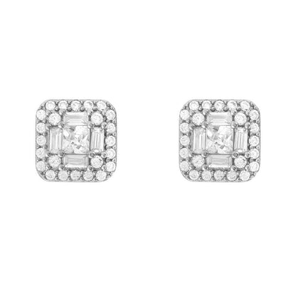 Baguette Cluster VVS Moissanite Earrings .925 Sterling Silver