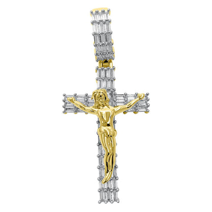 Baguette Crucifix 3 Row Cross VVS CZ Hip Hop Iced Out Pendant