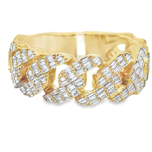 Baguette Cuban Link Diamond Ring .99cttw 14K Yellow Gold