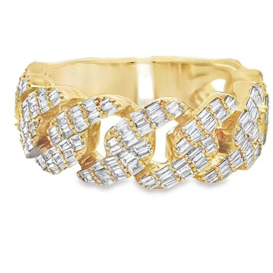 Baguette Cuban Link Diamond Ring .99cttw 14K Yellow Gold