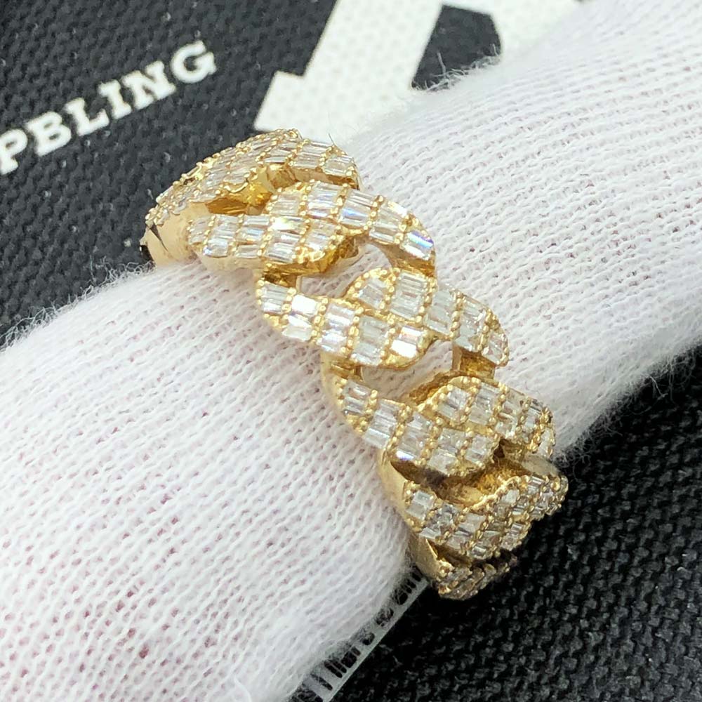 Baguette Cuban Link Diamond Ring .99cttw 14K Yellow Gold