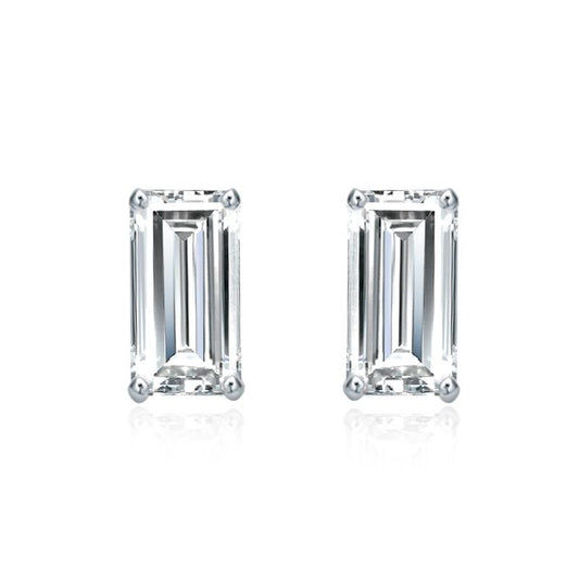 Baguette Cut Moissanite VVS D Stud Earrings .925 Sterling Silver