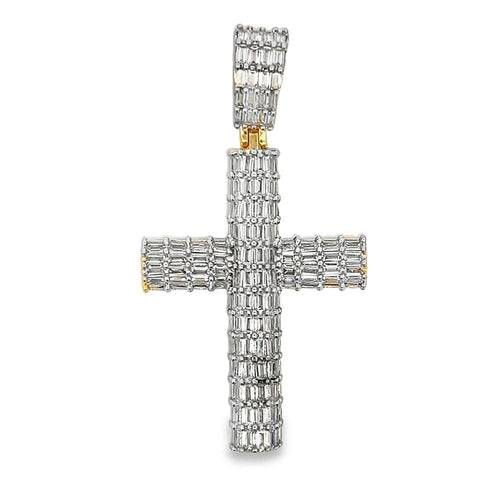 Baguette Cylinder Cross CZ Hip Hop Iced Out Pendant